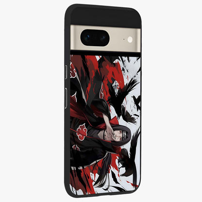 Crimson Crow Illusion Glass Case upright view showcasing striking crow illusion artwork with intense crimson theme.