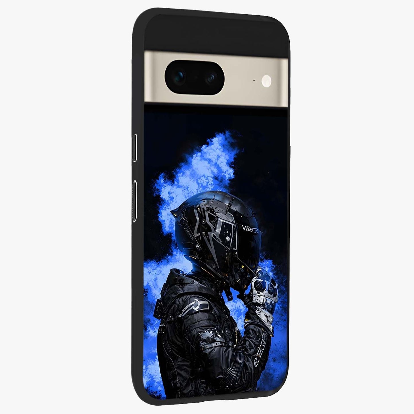 Cyber Sentinel Protocol Glass Case upright view showcasing advanced cyber sentinel artwork with futuristic tech theme.