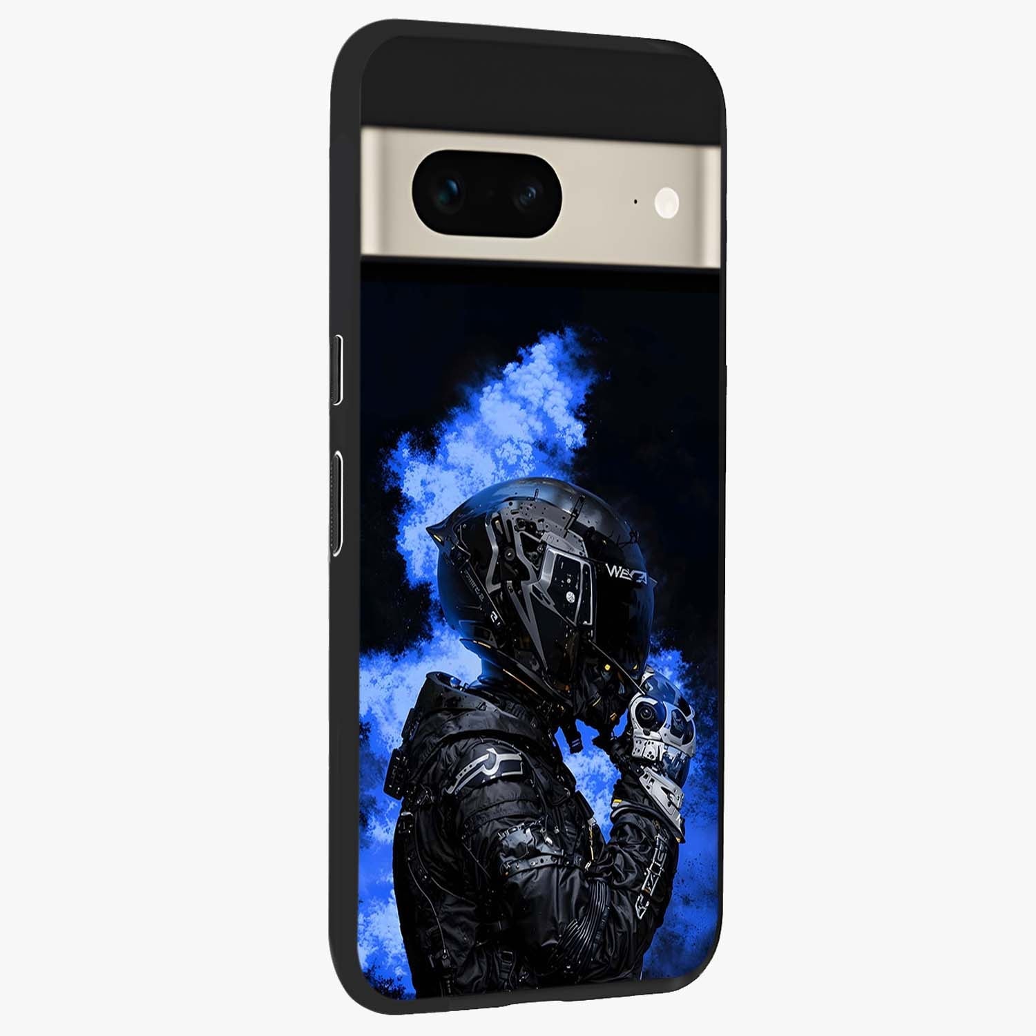 Cyber Sentinel Protocol Glass Case upright view showcasing advanced cyber sentinel artwork with futuristic tech theme.