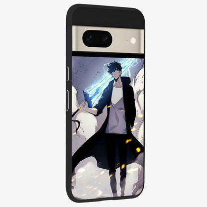 Dark Lightning Anime Warrior Glass Case upright view showcasing dramatic warrior artwork with dark lightning aesthetic.