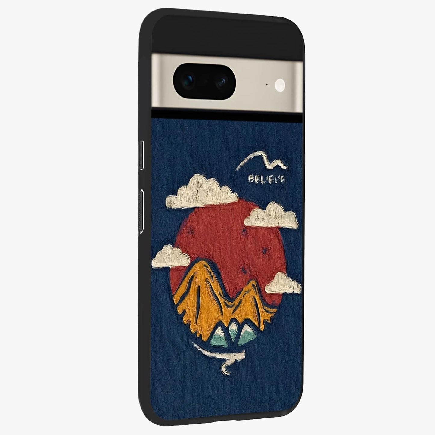 Dream Beyond Mountains Glass Case upright view showcasing beautiful mountain scenery with inspirational nature theme.