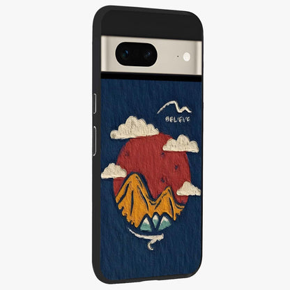 Dream Beyond Mountains Glass Case upright view showcasing beautiful mountain scenery with inspirational nature theme.