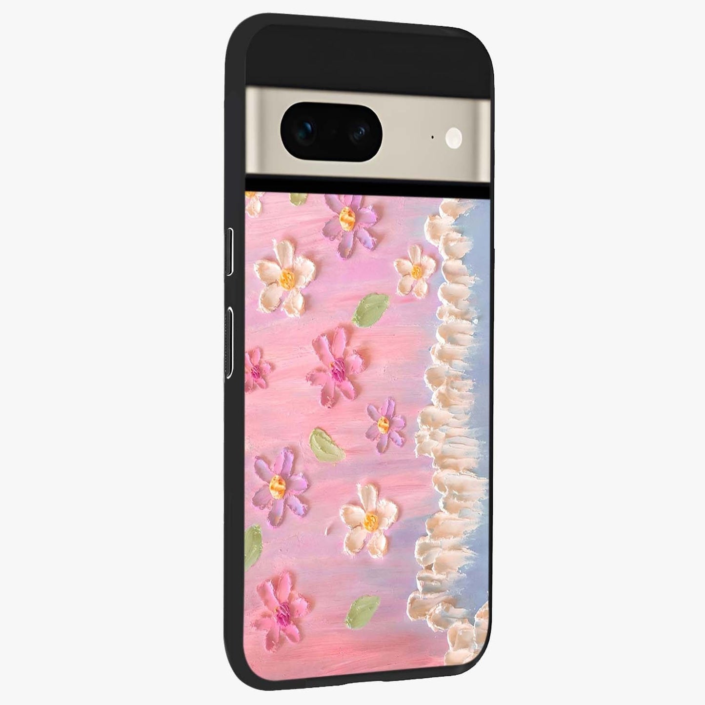 Dreamy Painted Garden Glass Case upright view showcasing vibrant floral garden artwork with artistic nature theme.