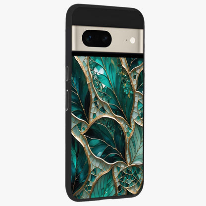 Emerald Leaf Glass Glass Case upright view showcasing fresh green leaf artwork with calming nature inspired style.