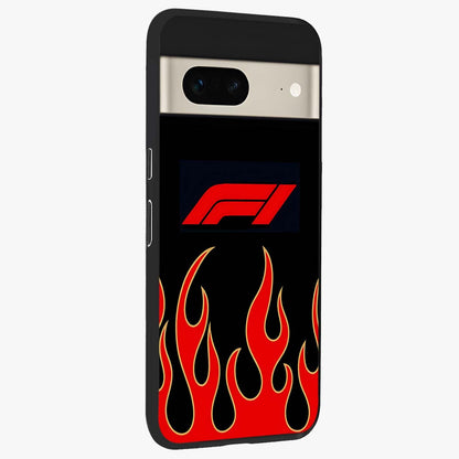 Fire F11 Glass Case upright view showcasing dynamic flame artwork with intense visual theme.