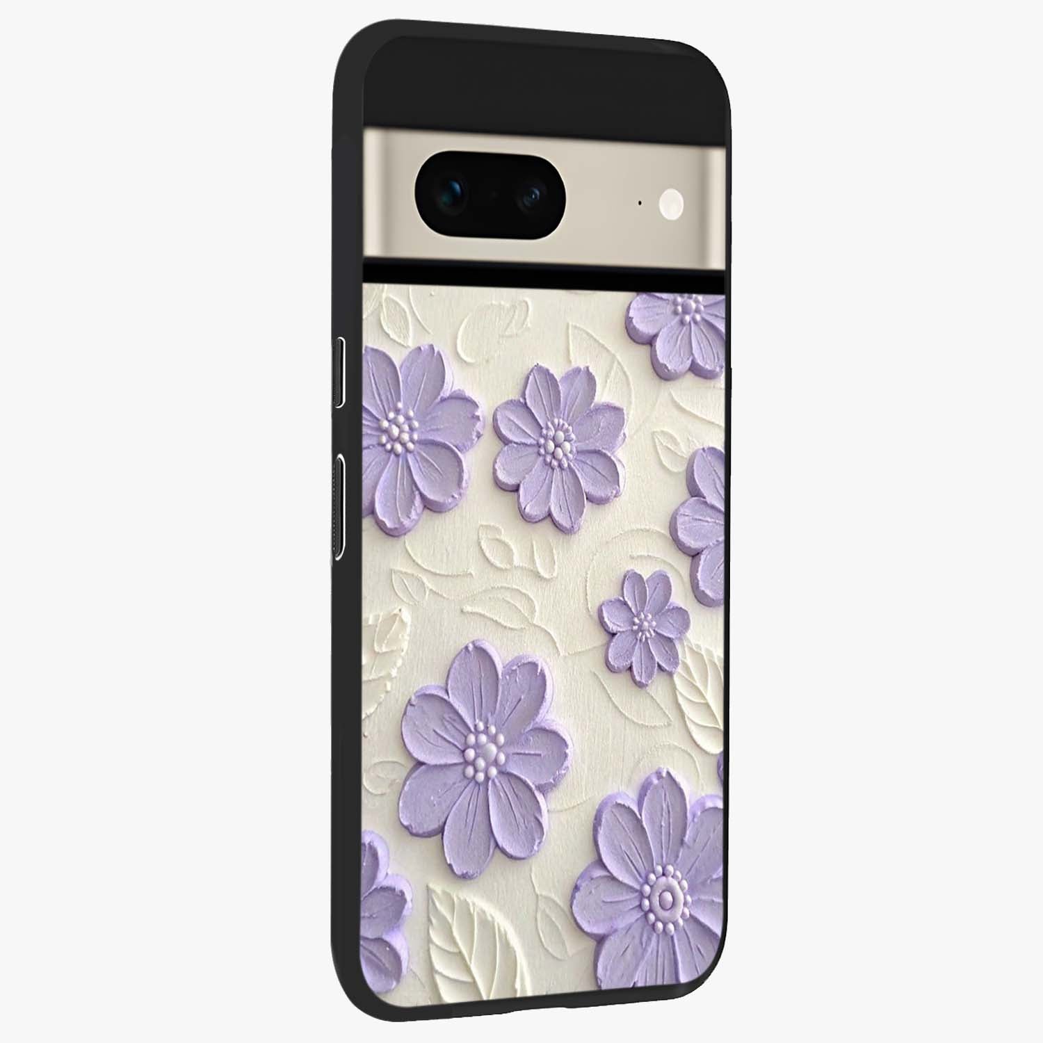 Floral Wall Art With Purple Flowers Glass Case upright view showcasing elegant purple flower artwork with decorative floral theme.