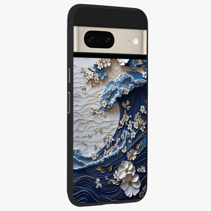 Floral Wave Origami Glass Case upright view showcasing creative floral origami artwork with artistic decorative theme.