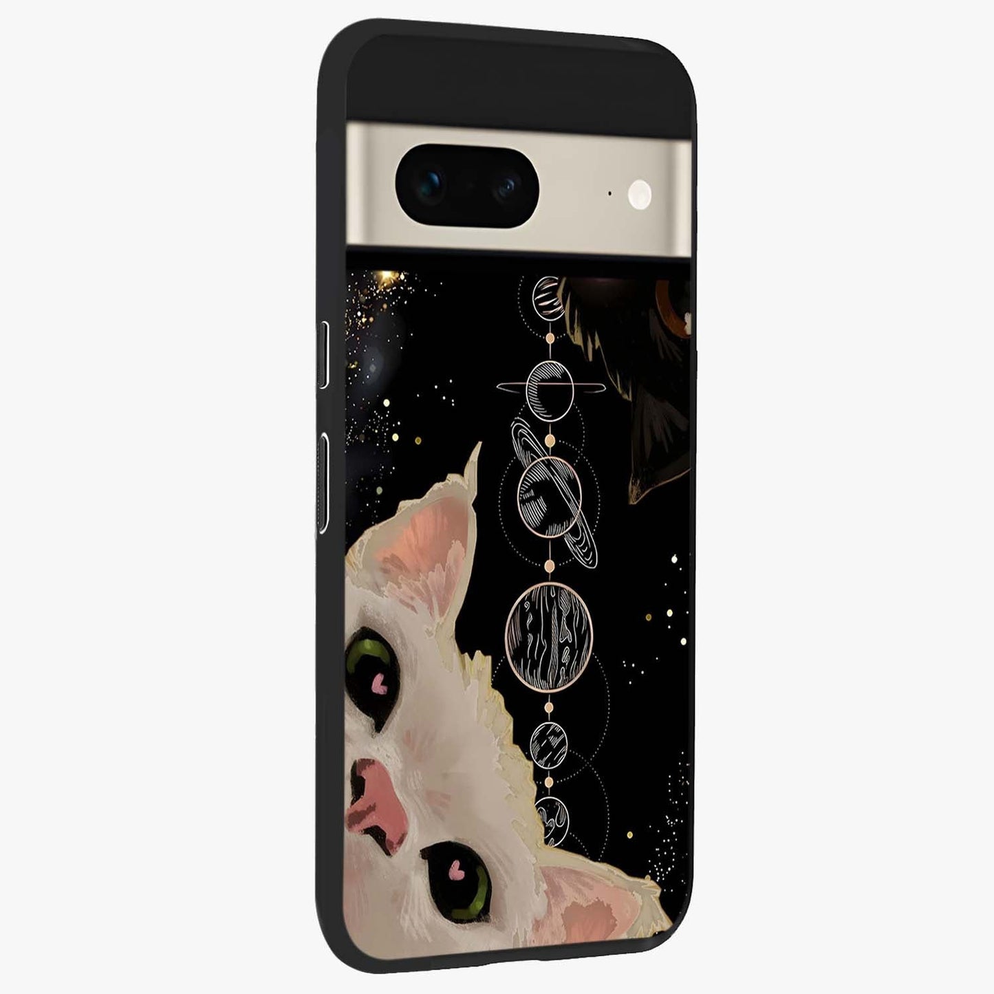 Galactic Cat Glass Case upright view showcasing mystical cat artwork with dreamy cosmic theme.