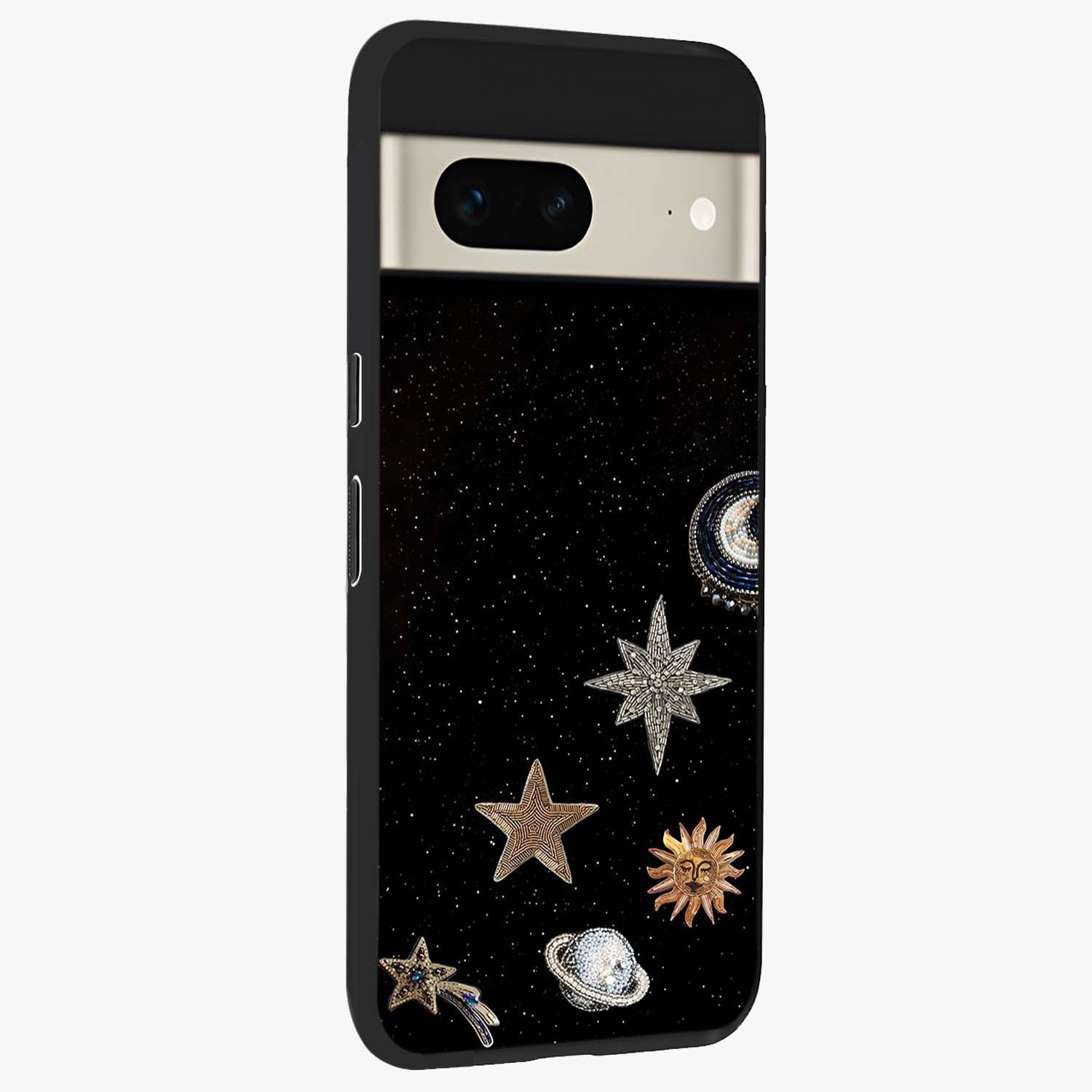 Galactic Charm Glow Glass Case upright view showcasing glowing cosmic charm artwork with magical celestial style.