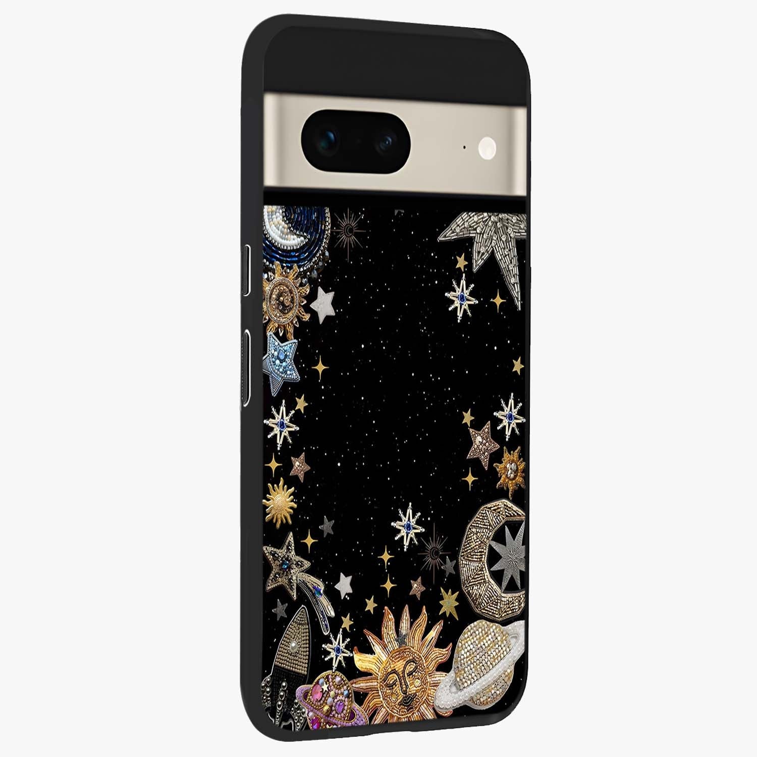 Galactic Jewel Stars Glass Case upright view showcasing glittering star jewel artwork with vibrant galaxy theme.