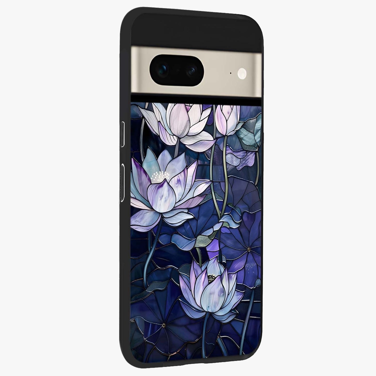 Gloss Petal Rush Glass Case upright view showcasing dynamic floral petal artwork with modern botanical theme.