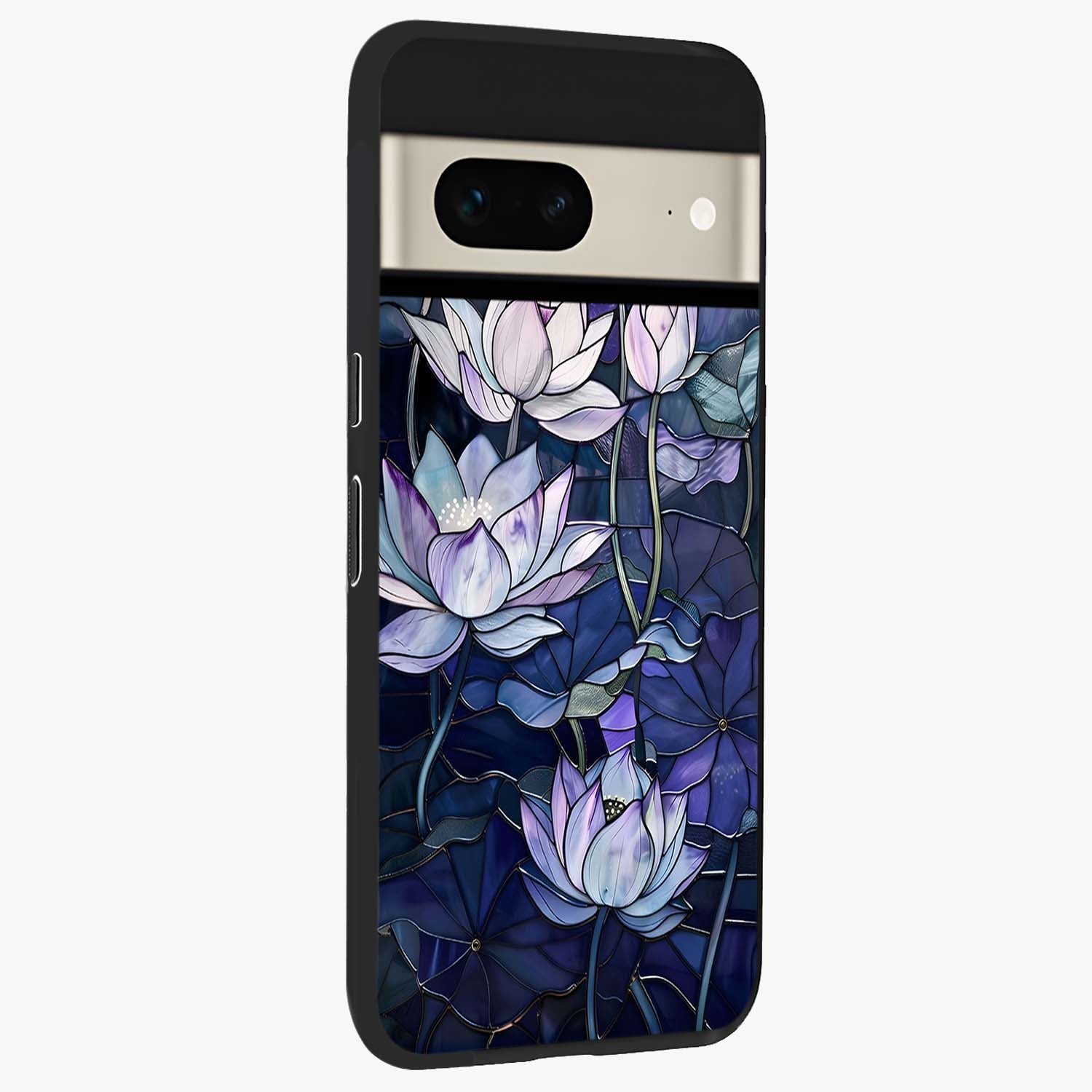 Gloss Petal Rush Glass Case upright view showcasing dynamic floral petal artwork with modern botanical theme.