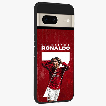 Goal Celebration Legacy Glass Case upright view showcasing dynamic football inspired artwork with victory celebration aesthetic.