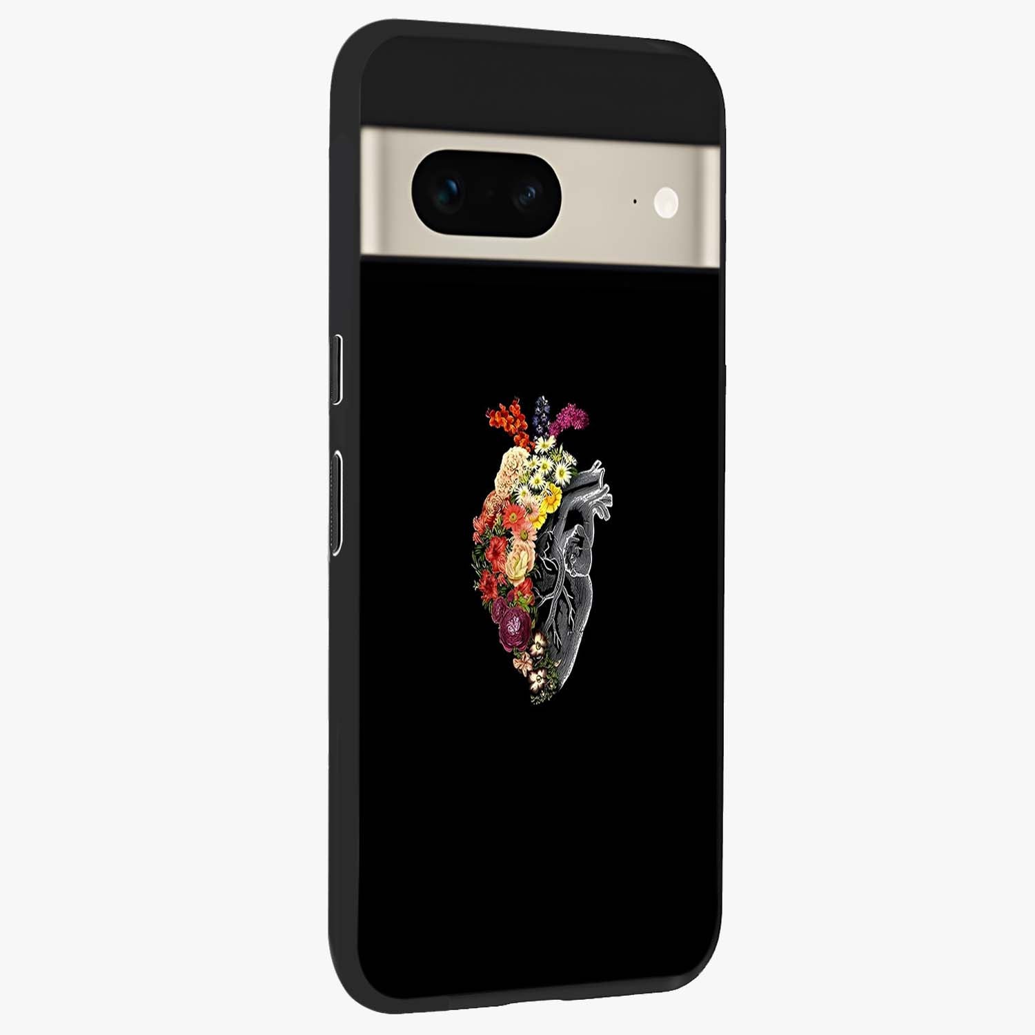 Heart With Flowers Glass Case upright view showcasing decorative heart and floral artwork with sweet romantic theme.