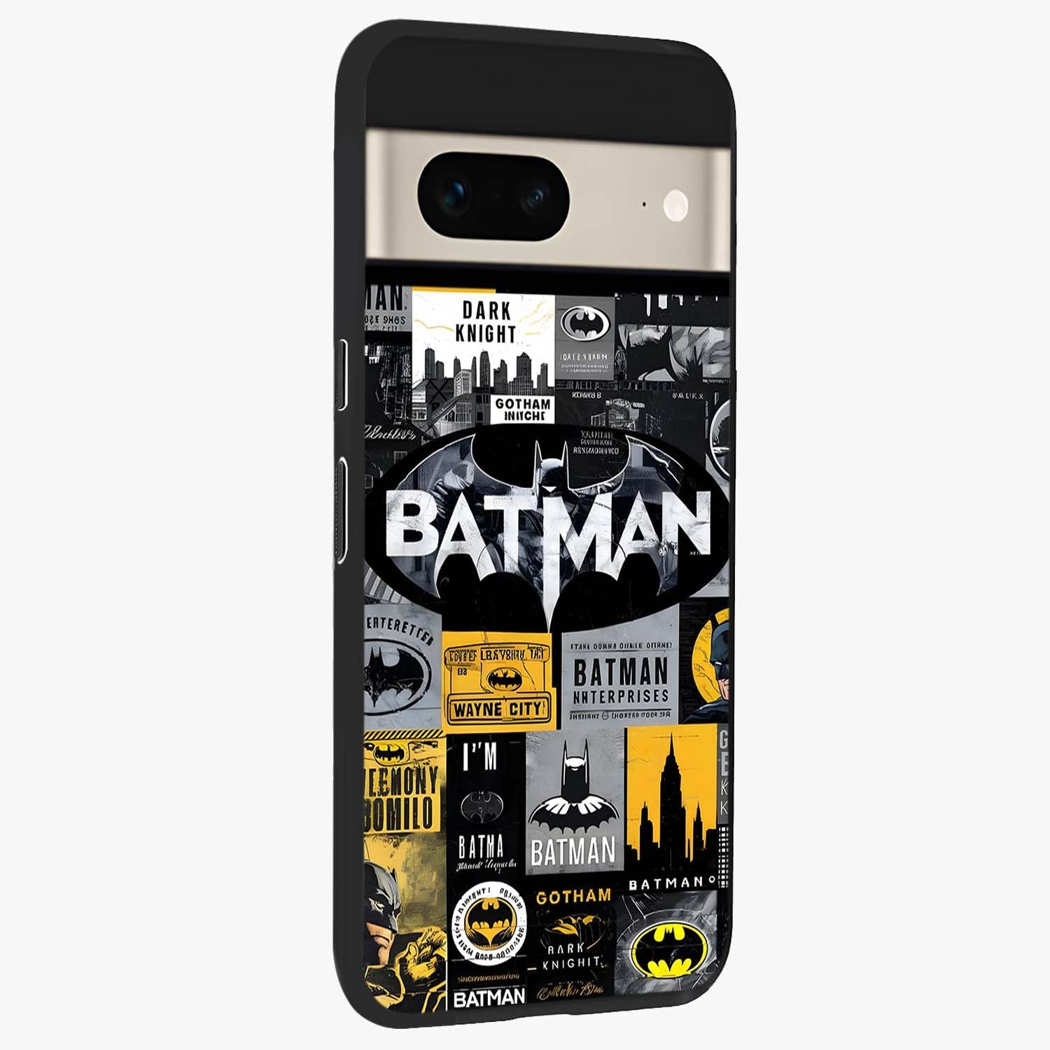 Knight Gotham Rise Glass Case upright view showcasing bold vigilante themed artwork with gothic city vibe.