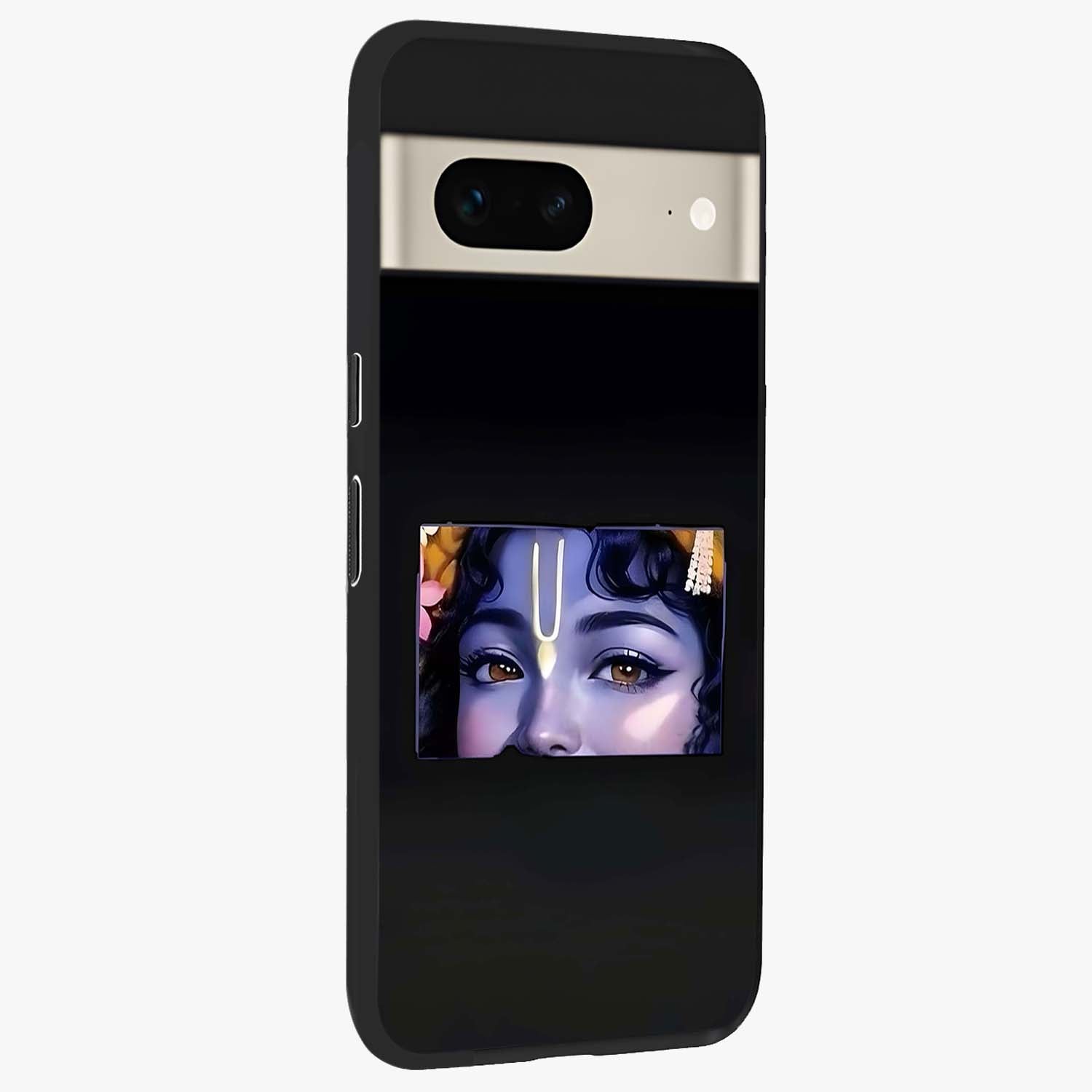 Krishna Divine Embrace Glass Case upright view showcasing sacred Krishna artwork with peaceful devotional theme.