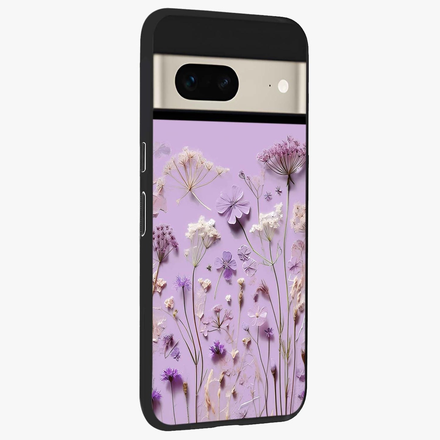 Lavender Blossom Dream Glass Case upright view showcasing delicate lavender blossom artwork with peaceful floral theme.