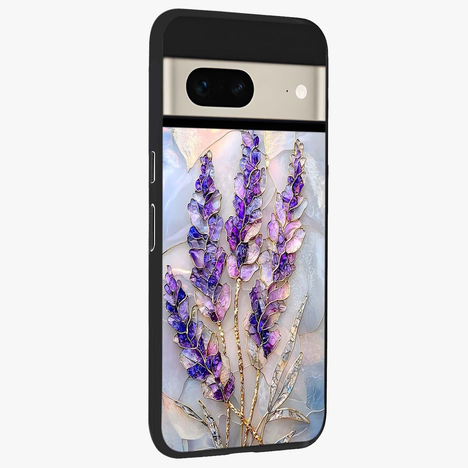 Lavender Dream Glow Glass Case upright view showcasing radiant lavender glow artwork with calming dreamy theme.