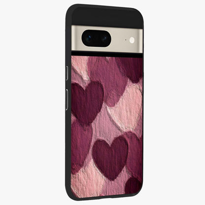 Layered Paper Hearts Glass Case upright view showcasing decorative layered heart artwork with sweet love theme.