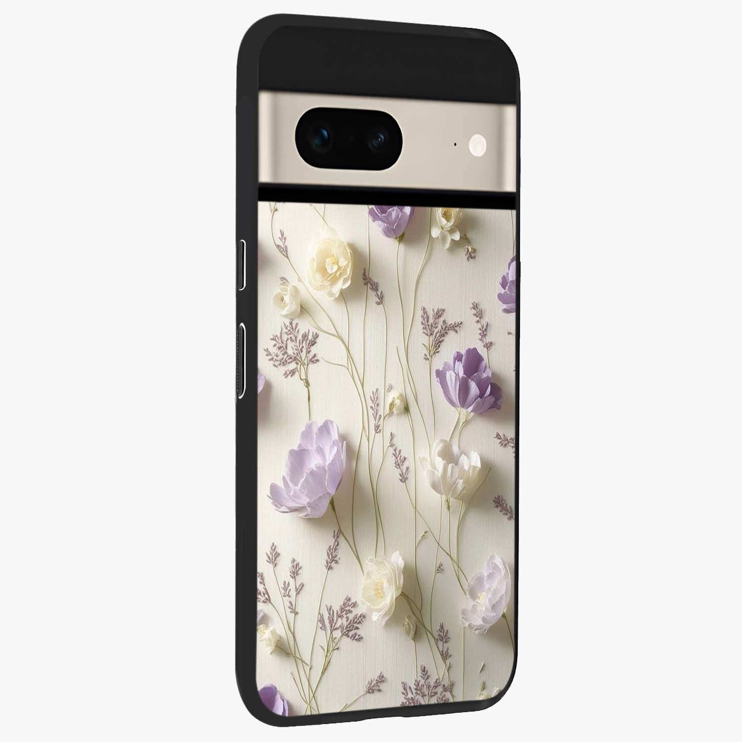 Lilac Breeze Harmony Glass Case upright view showcasing delicate lilac artwork with peaceful floral theme.