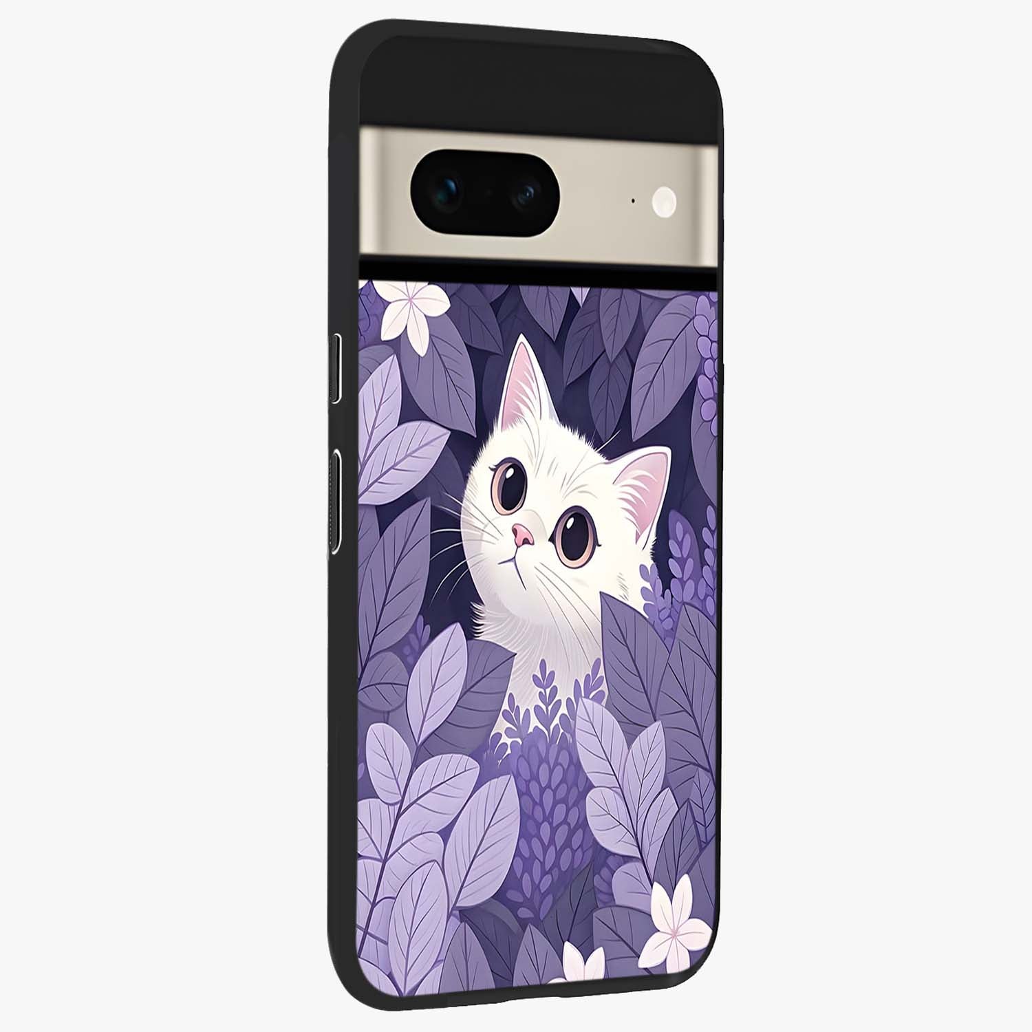 Lilac Hide Peek Cat Glass Case upright view showcasing charming cat artwork with adorable peek theme.