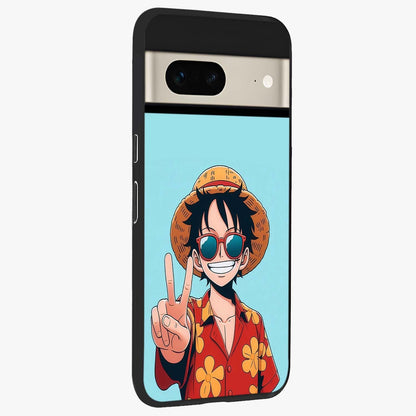 Luffy Summer Anime Vibe Glass Case upright view showcasing dynamic anime artwork with bright adventurous theme.