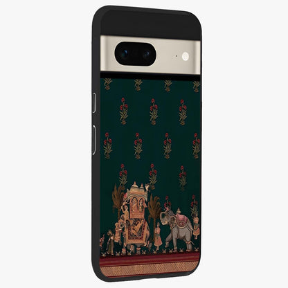 Macmerise Glass Case upright view showcasing bold artistic artwork with contemporary design theme.