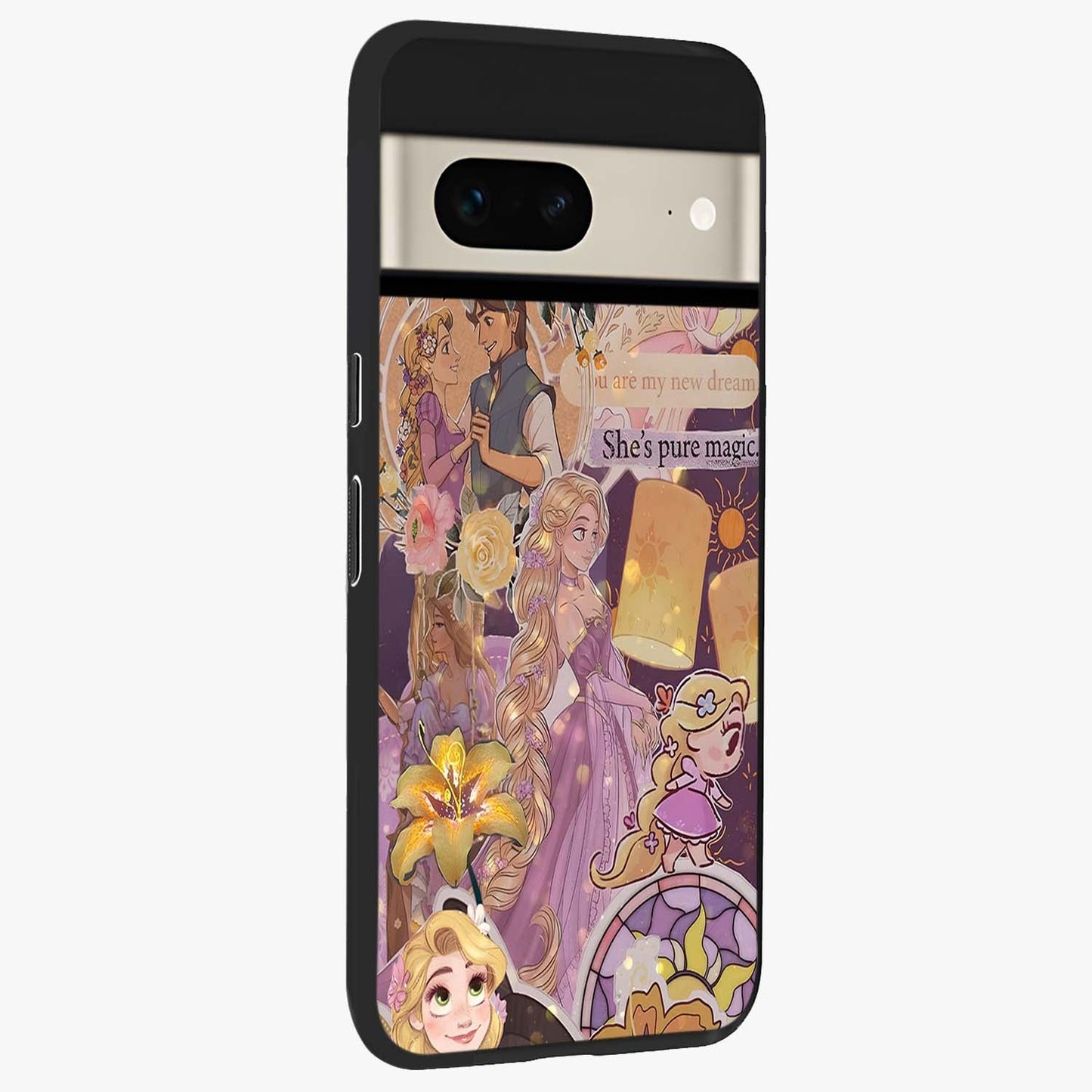 Magical Tangled Dream Glass Case upright view showcasing enchanting artistic artwork with dreamy fantasy theme.