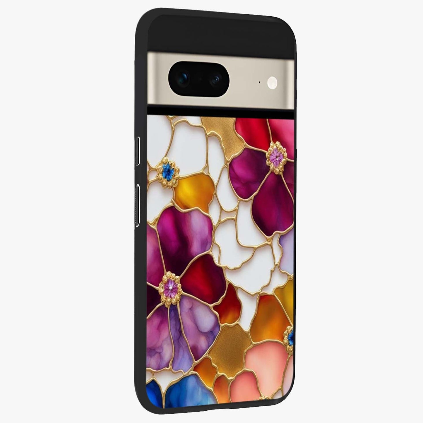 Marble Flower Pattern Glass Case upright view showcasing decorative marble flower artwork with refined style.