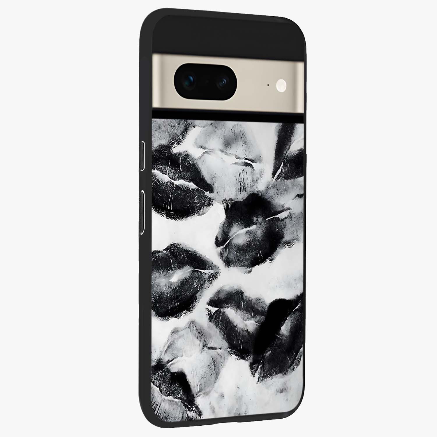 Midnight Kiss Marks Glass Case upright view showcasing stylish kiss mark artwork with trendy romantic theme.