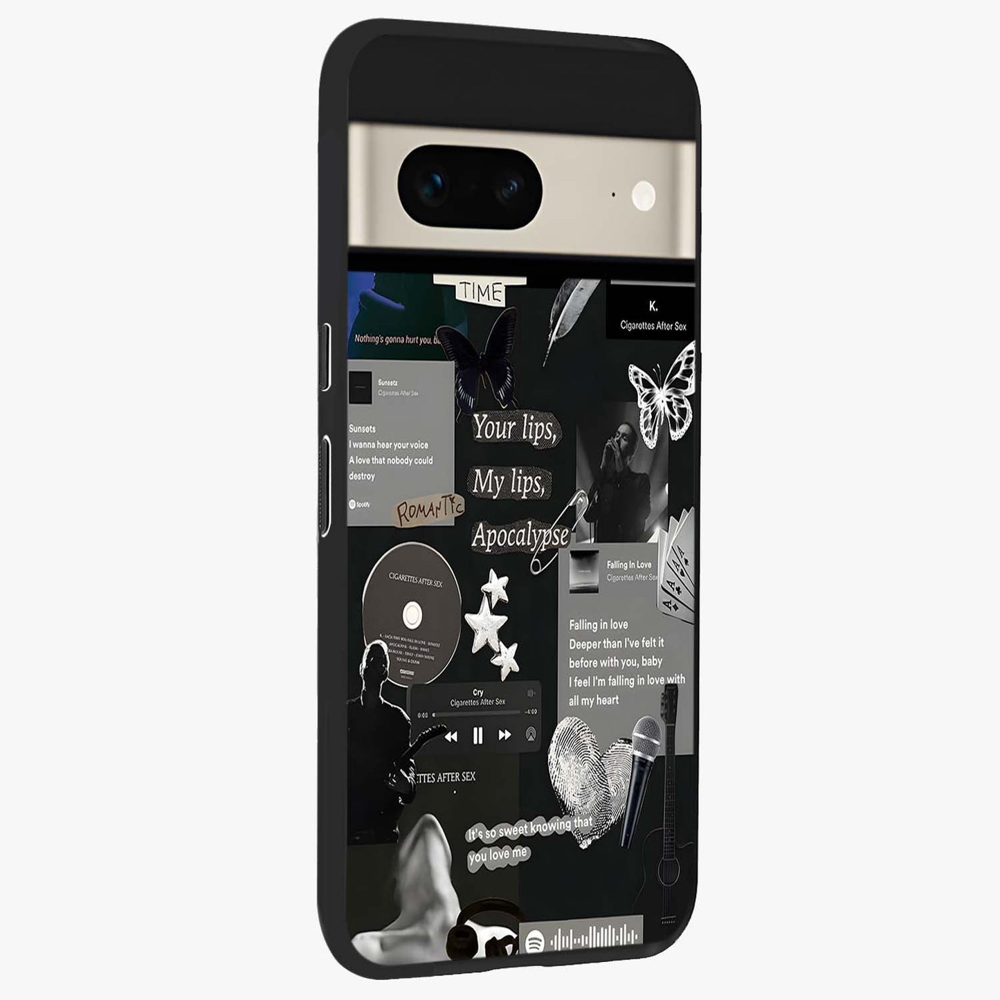 Midnight Love Echo Glass Case upright view showcasing expressive romantic artwork with dreamy midnight theme.
