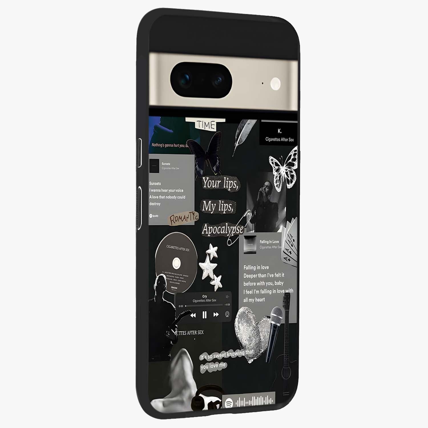 Midnight Love Echo Glass Case upright view showcasing expressive romantic artwork with dreamy midnight theme.