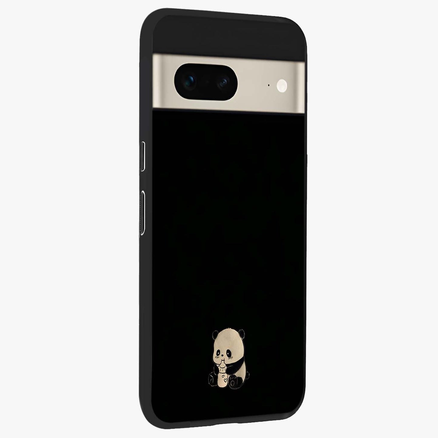 Midnight Panda Love Glass Case upright view showcasing charming panda artwork with playful romantic theme.