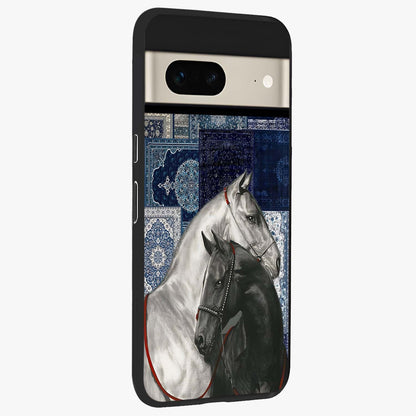 Midnight Stallion Blues Glass Case upright view showcasing dramatic horse artwork with bold artistic theme.