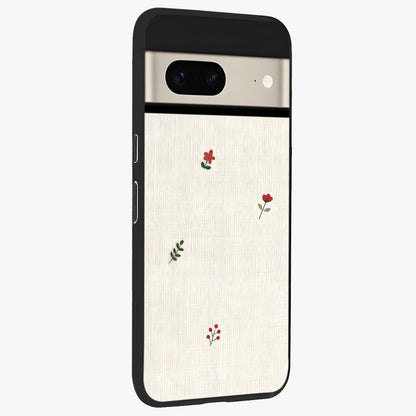 Minimalistic Blue With White Flower Pattern Glass Case upright view showcasing clean white flower artwork with calming blue theme.