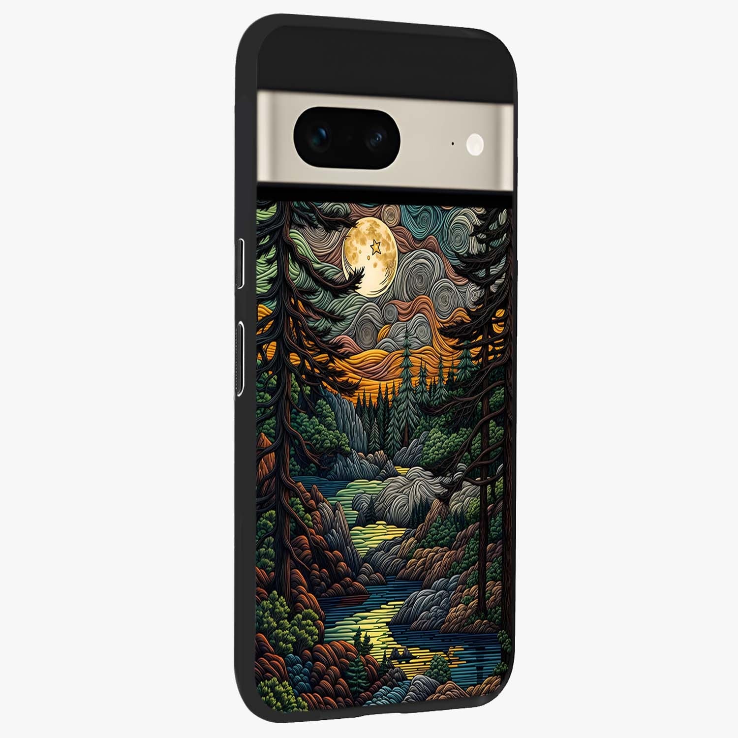 Moonlight Forest Dream Glass Case upright view showcasing magical forest artwork with calm night theme.