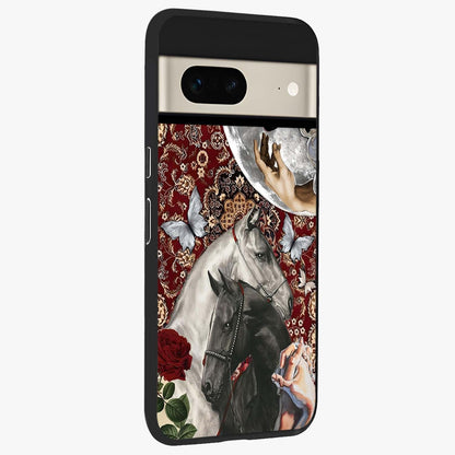 Moonlit Royal Stallion Glass Case upright view showcasing dramatic horse artwork with glowing moon themed design.
