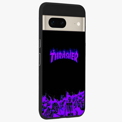 Neon Flame Riot Glass Case upright view showcasing dynamic flame artwork with energetic neon theme.