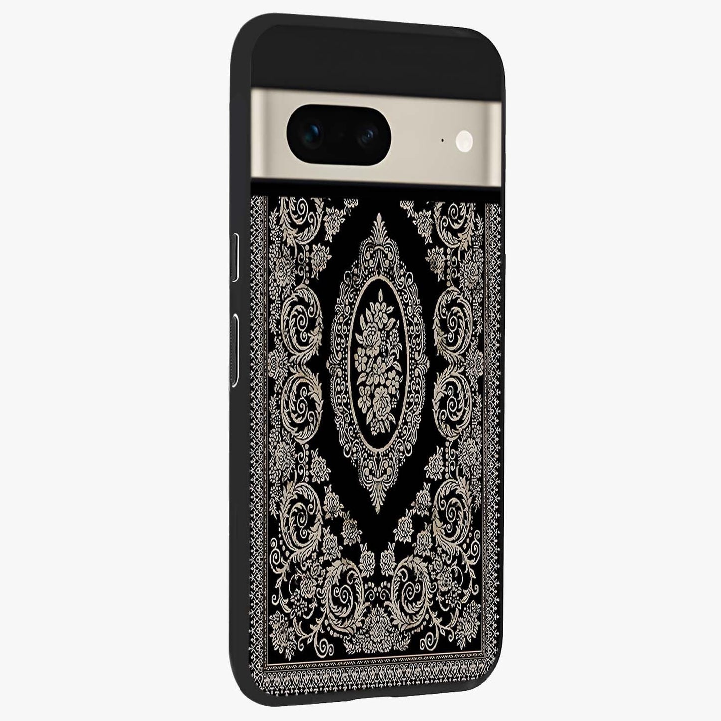 Noir Bloom Elegance Glass Case upright view showcasing graceful floral artwork with luxurious dark theme.