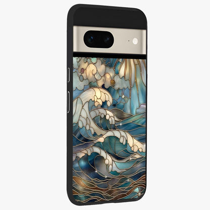 Oceanic Stained Printed Glass Case upright view showcasing decorative ocean pattern artwork with vibrant marine theme.