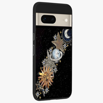 Pearls Universe Object Glass Case upright view showcasing decorative pearl themed artwork with cosmic elegance.