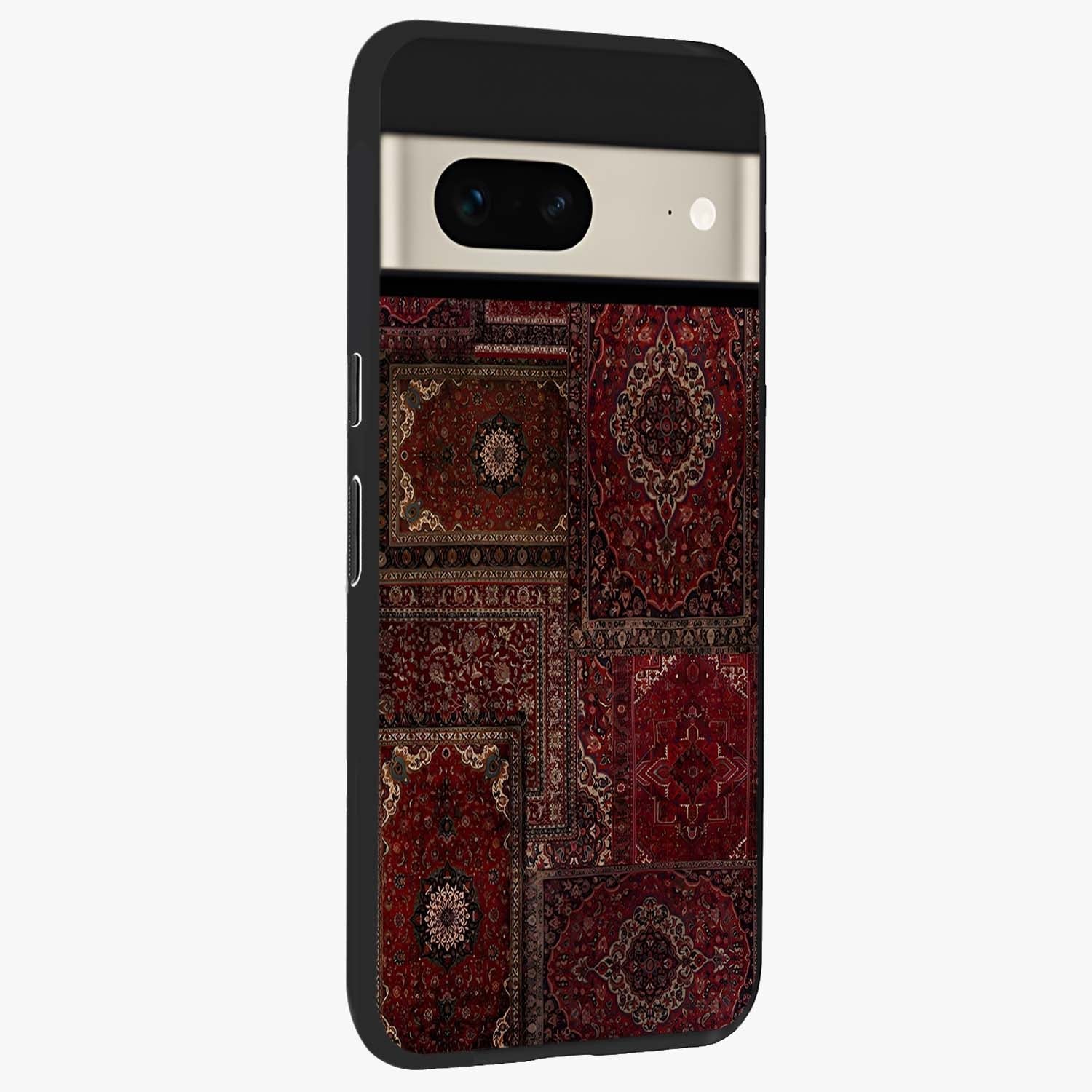 Persian Velvet Tale Glass Case upright view showcasing elegant Persian artwork with classic heritage theme.