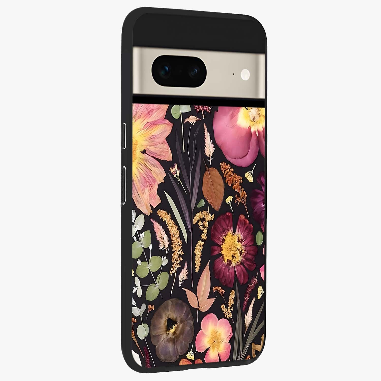 Petal Dream Tapestry Glass Case upright view showcasing detailed floral tapestry artwork with artistic nature theme.