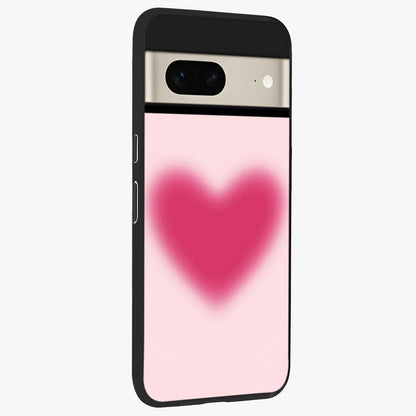 Pink Aura Heart Glass Case upright view showcasing romantic heart artwork with soft pastel theme.