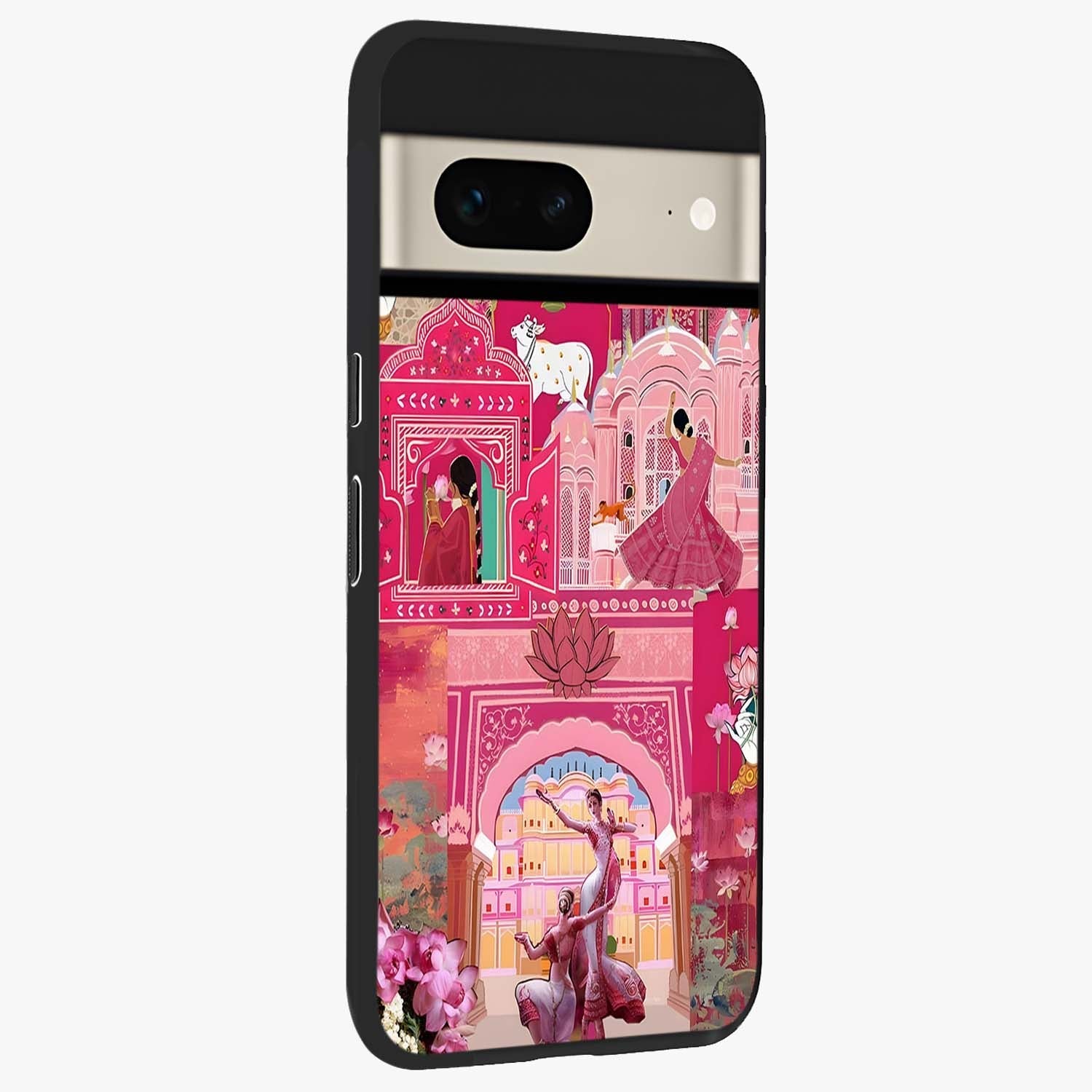 Pink Palace Muse Glass Case upright view showcasing artistic palace artwork with graceful royal theme.