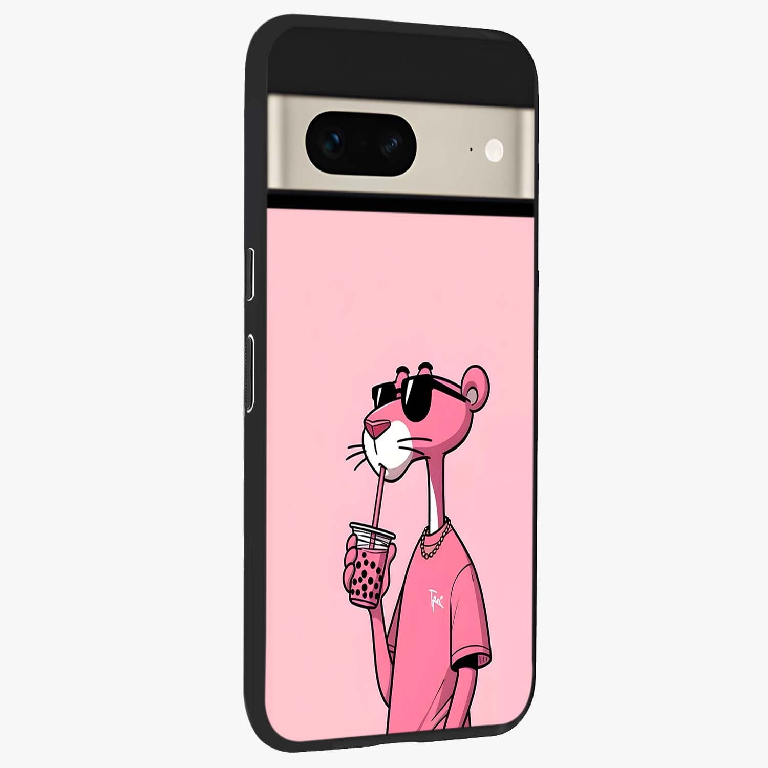 Pink Panther Glass Case upright view showcasing fun animated artwork with stylish retro cartoon theme.