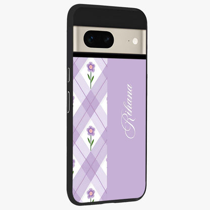 Purple Diamond Floral Glass Case upright view showcasing vibrant floral artwork with stylish geometric theme.