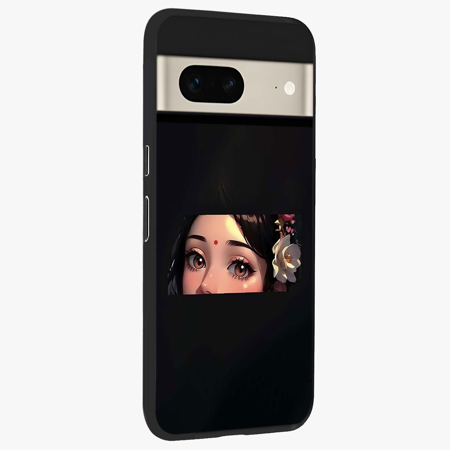 Radha Divine Embrace Glass Case upright view showcasing sacred Radha themed artwork with peaceful devotional style.