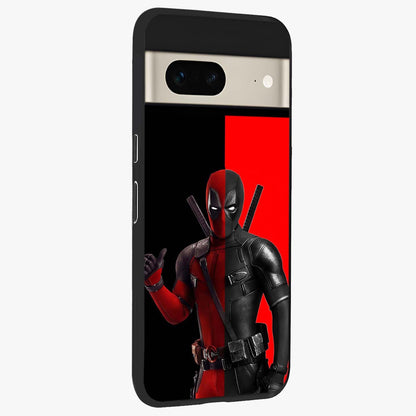 Red & Black Deadpool Theme Glass Case upright view showcasing energetic comic themed artwork with striking red and black design.