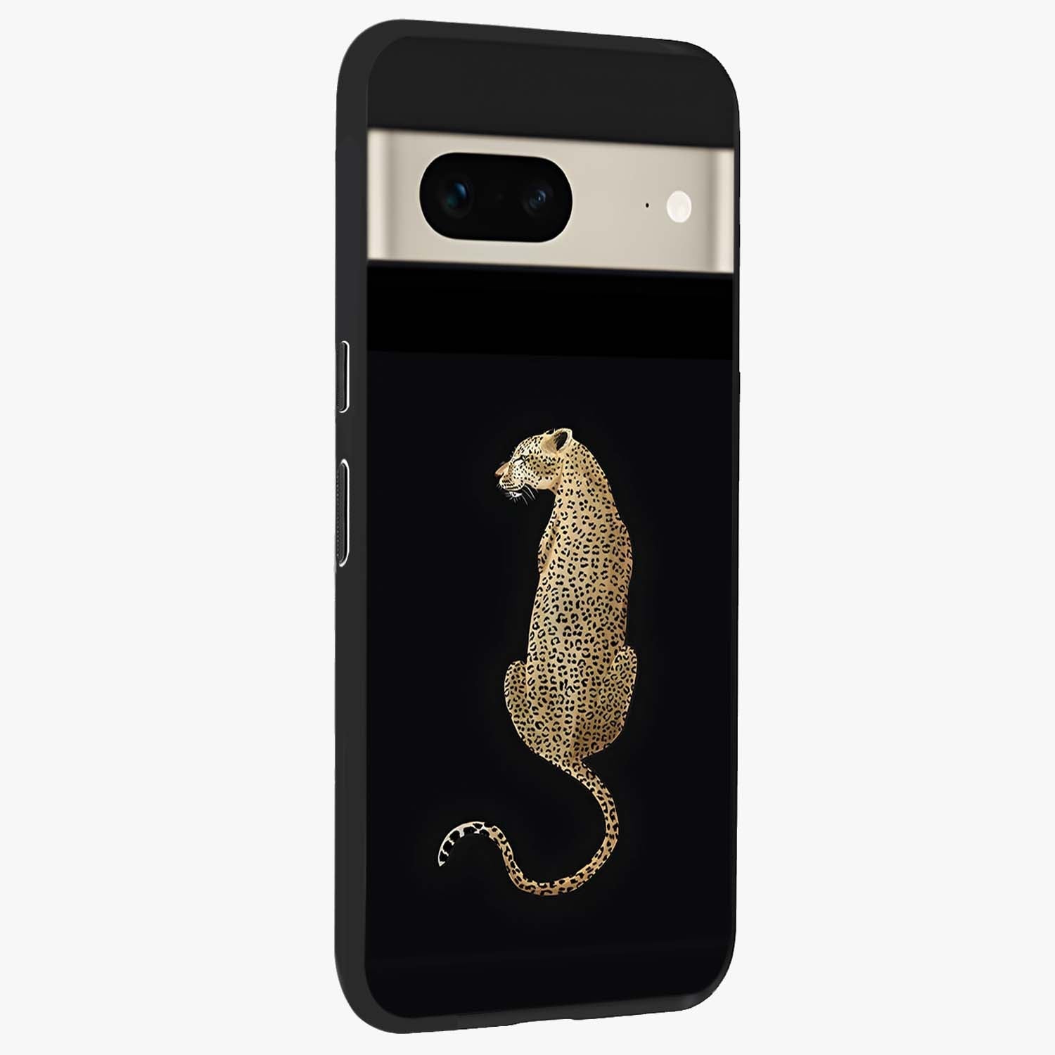 Regal Leopard Glass Case upright view showcasing striking leopard artwork with fierce wildlife theme.
